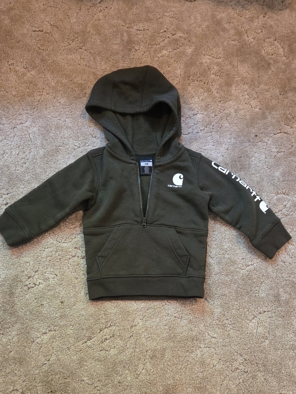 Carhartt Kids Olive Hooded Half-Zip Sweatshirt - 12 Months